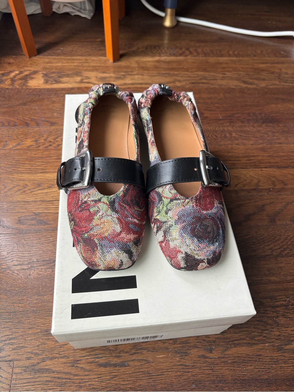 GANNI Floral Tapestry Mary Jane Ballet Flats with Buckle Strap - Multi